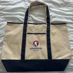 New Hawaiian Airlines Tan & Navy Blue Canvas Bag